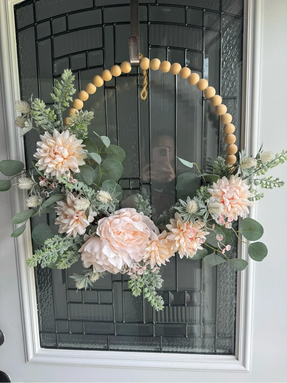 Peach Floral Bead Hoop Wreath - Home Accents